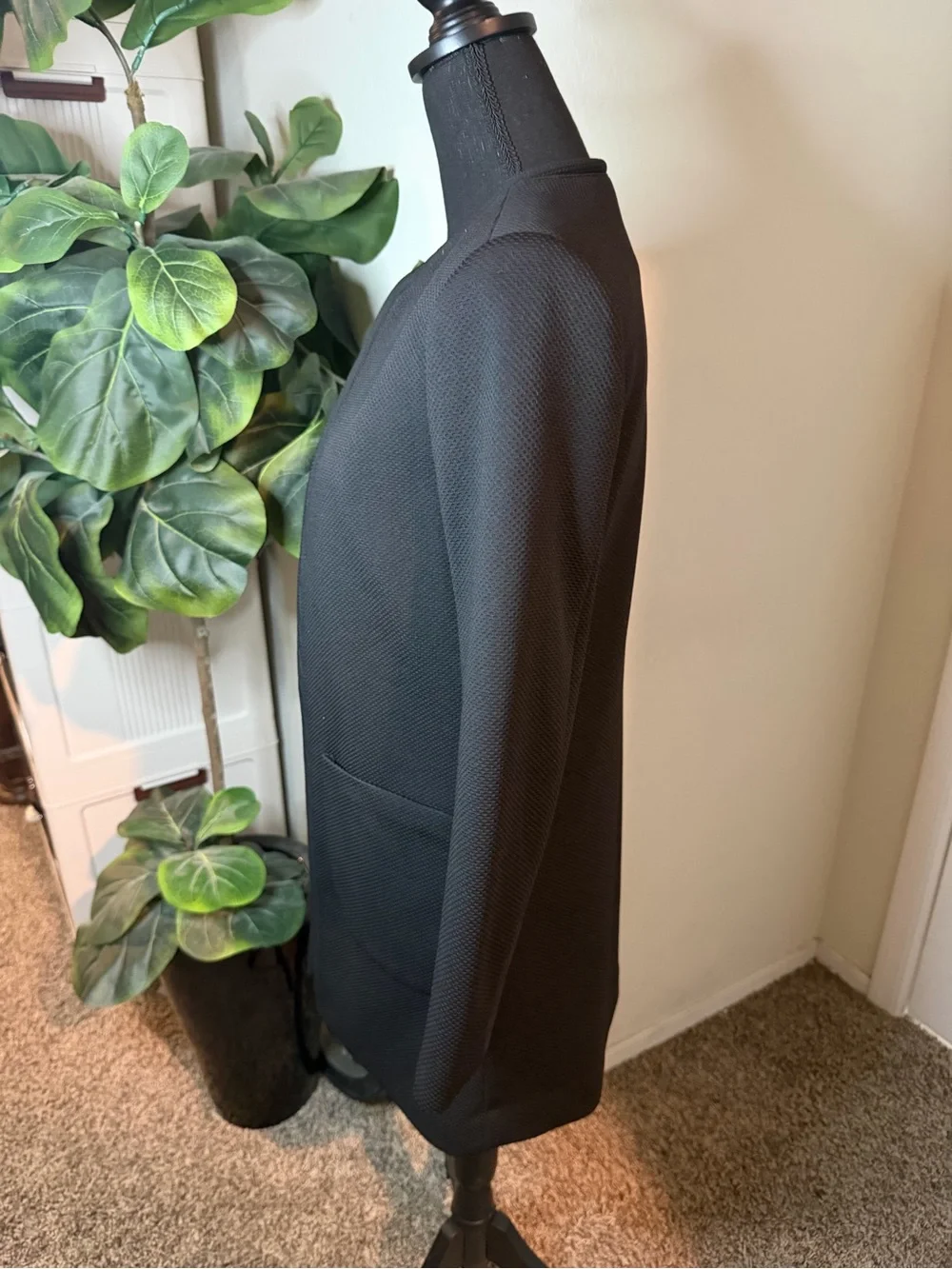 Black Open-Front Long Collarless Coat - Women